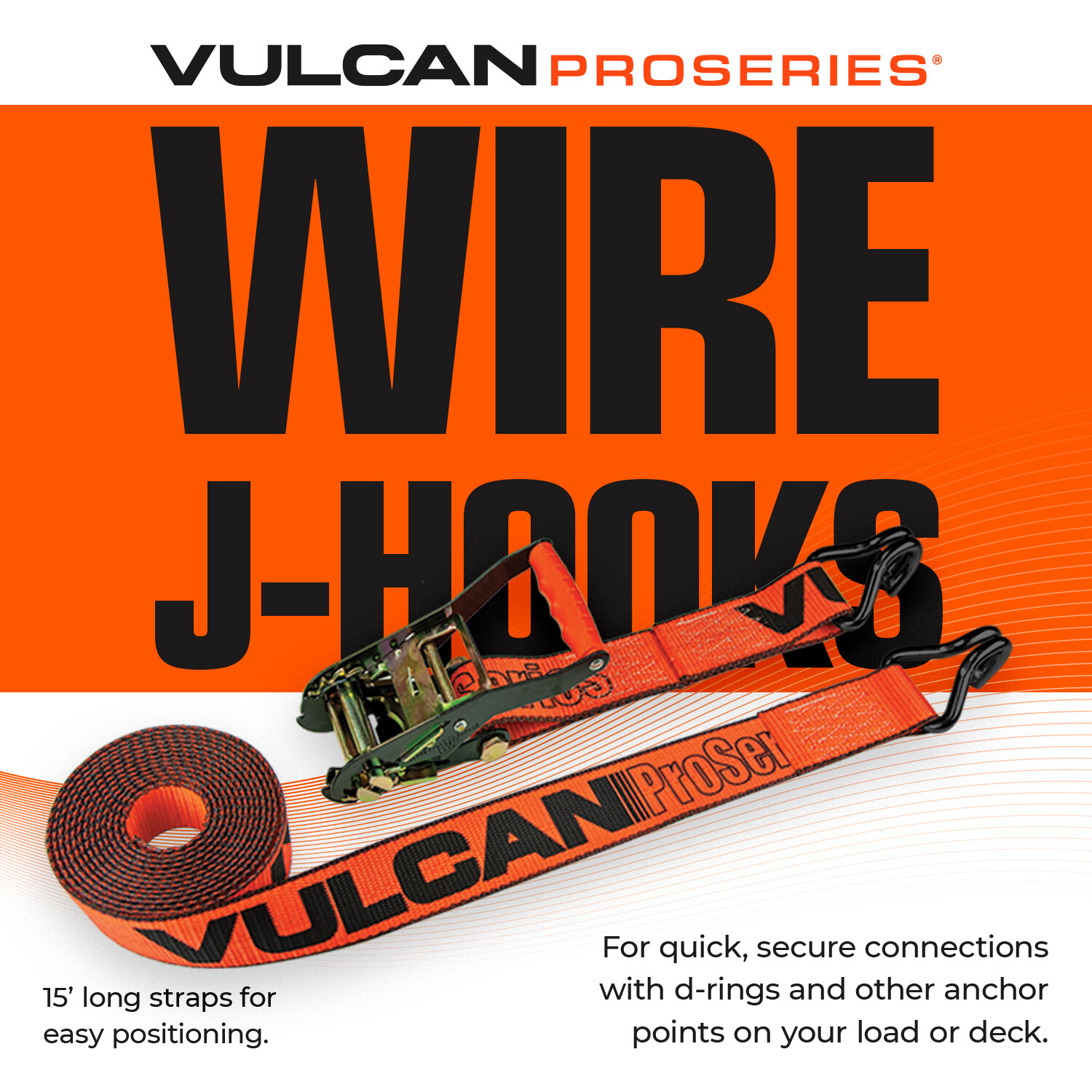 VULCAN PROSeries Orange Axle Strap Tie Down Kit – Wire Hook Ratchet Straps