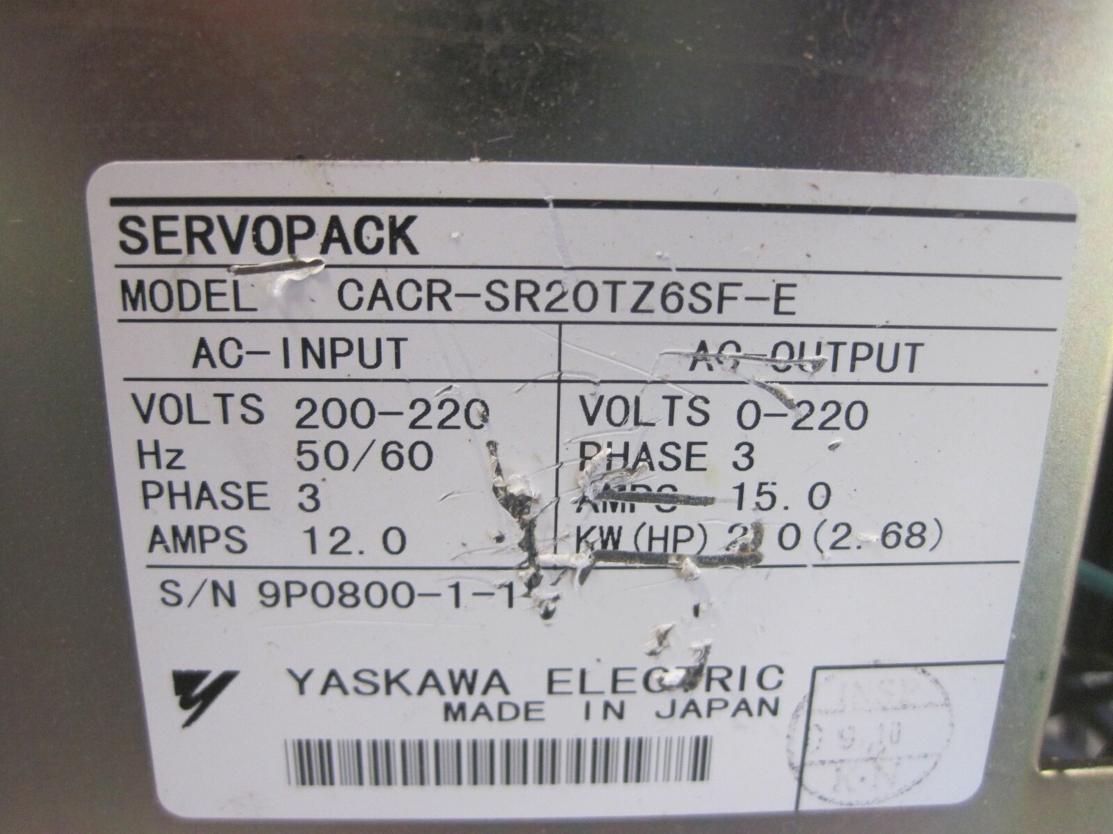 100% WARRANTY Yaskawa CACR-SR20TZ6SF-E Servo Drive CACR-SR20TZ0SF-E