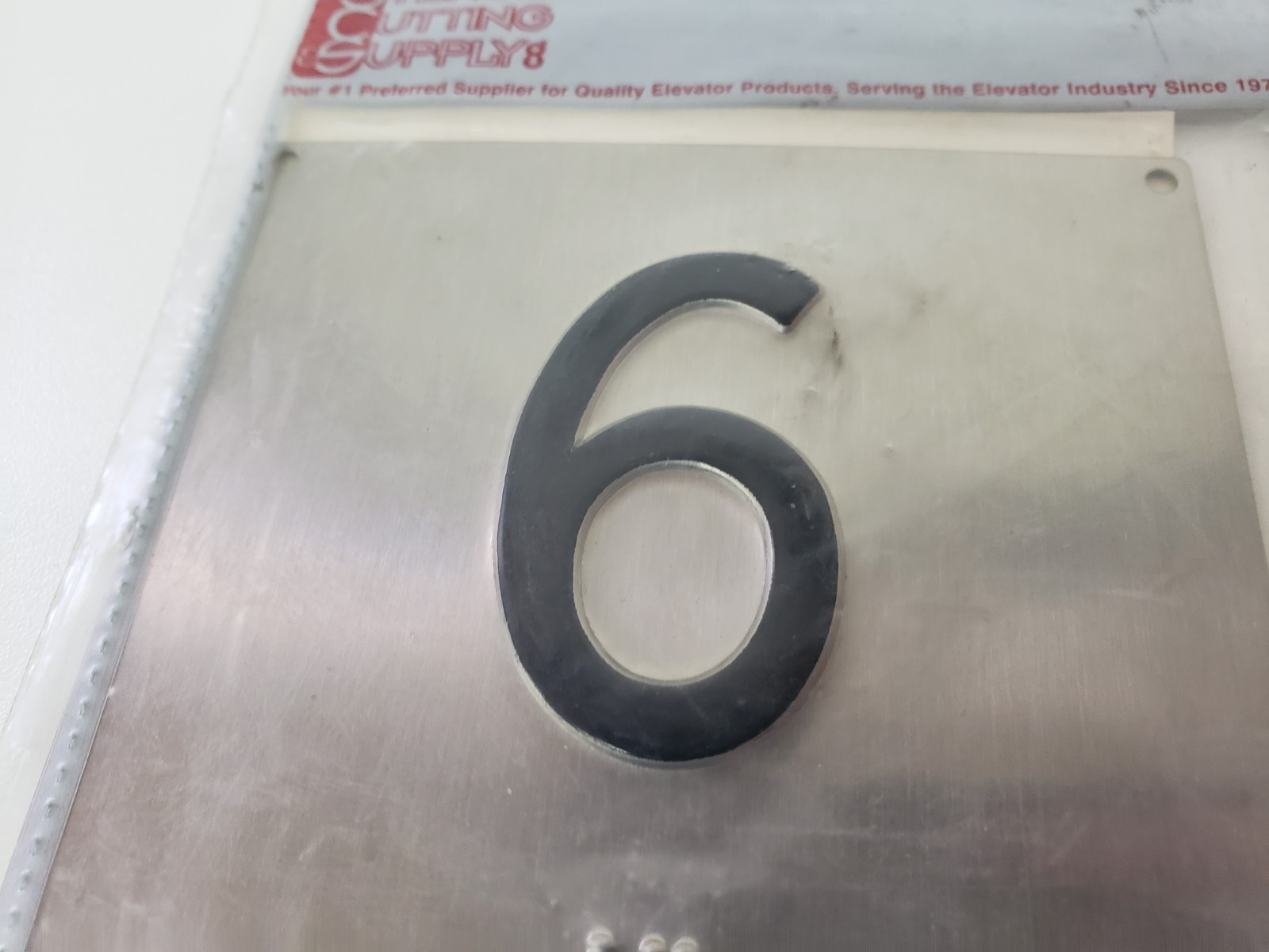 LOT of 2 – UNUSED – TKE ThyssenKrupp 9796113 Elevator Floor 6 Sign Metal SCS 4″