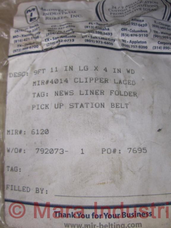 Midwest Industrial Rubber 6120 Waste Chute Belt 4014 9’11” L x 4″ W