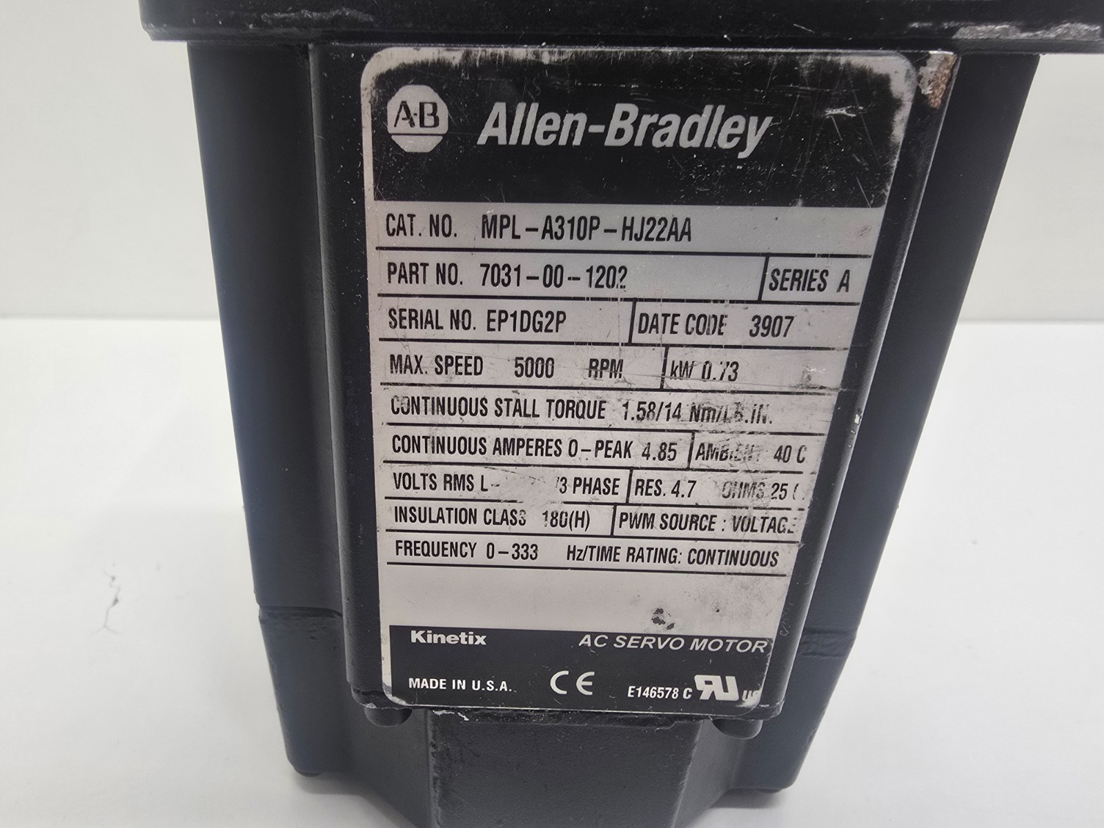 GOOD USED! ALLEN-BRADLEY KINETIX AC SERVO MOTOR MPL-A310P-HJ22AA