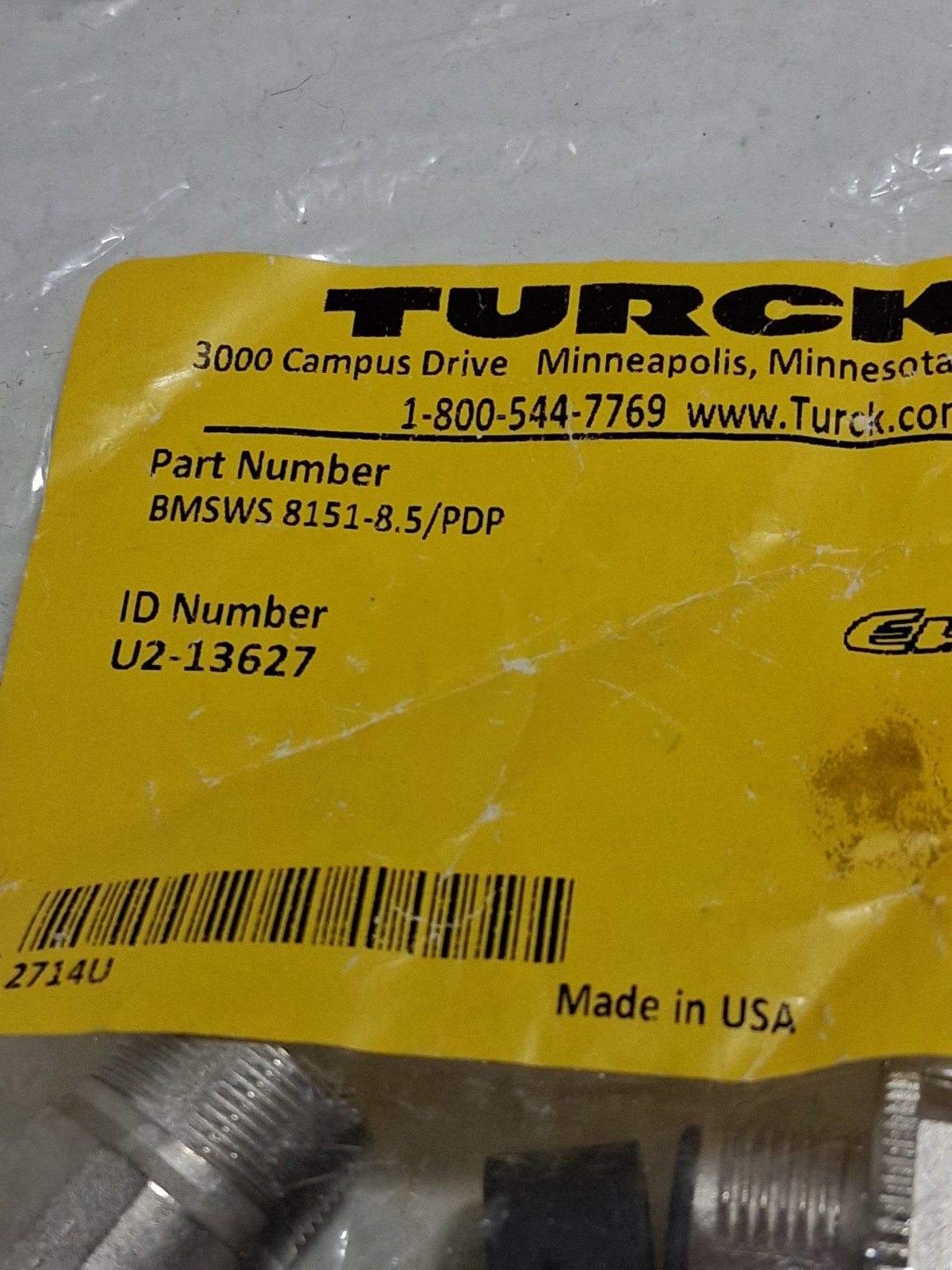TURCK BMSWS 8151-8.5/PDP CONNECTOR (U2-13627) EURO FAST NIB