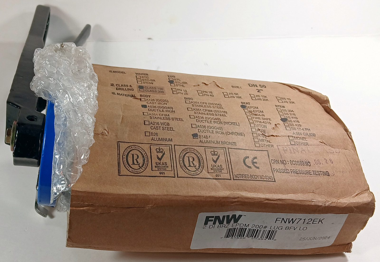 1 NEW FNW FNW712EK 2 DI BRZ 200# LUG BFV LO BUTTERFLY VALVE NNB ***MAKE OFFER***