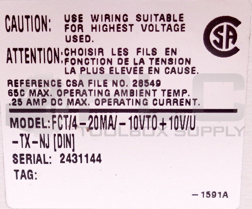 NEW MOORE INDUSTRIES FCT/4-20MA/-10VTO+10V/U-TX-NJ FCT SIGNAL CONVERTER/ISOLATOR