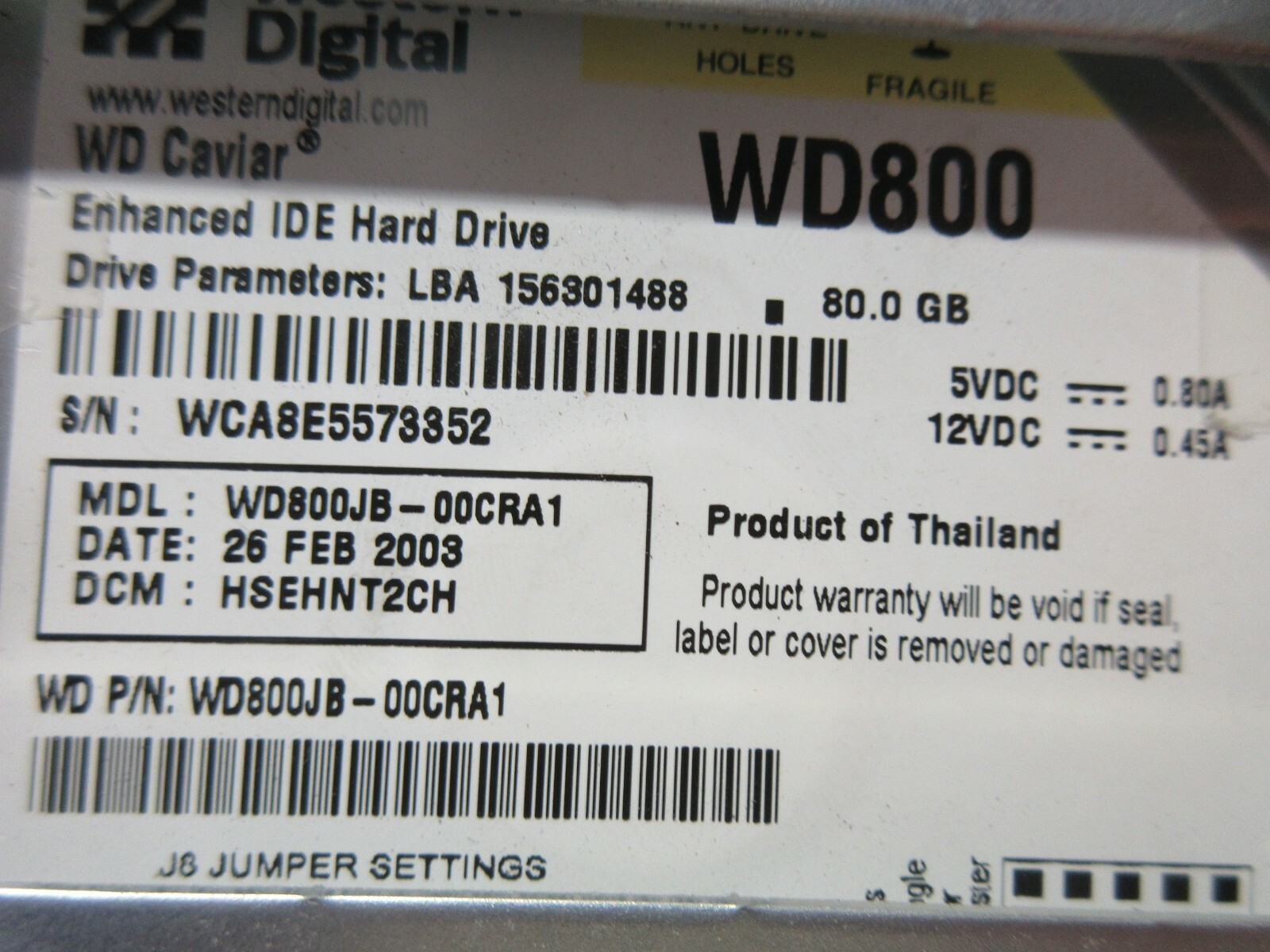 FANUC HDD UNIT A08B-0082-C102/D N0162 WD800 WD800JB-00CRA1 DMG GILDEMEISTER 32