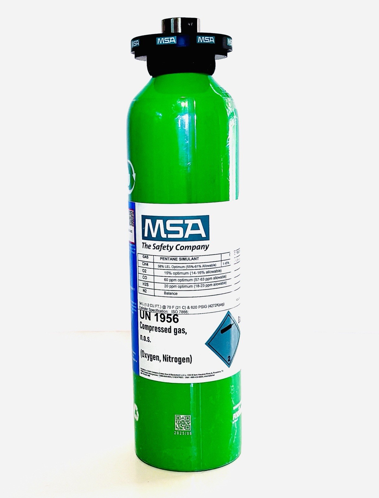 MSA 10048280 EXP NOV 2027 PortaGreen 34L Quad-Gas Calibration Cylinder –New