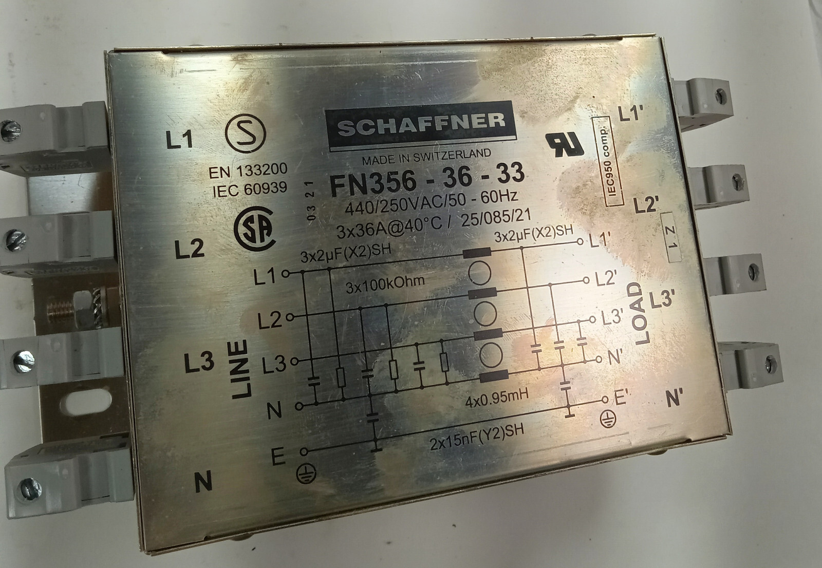 1 USED SCHAFFNER FN356-36-33 POWER LINE FILTER ***MAKE OFFER***