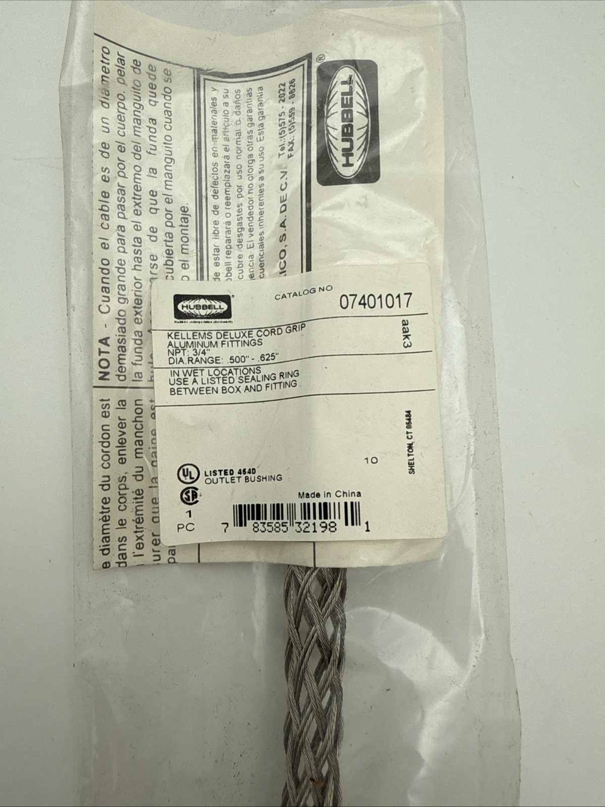 Hubbell 07401017 Kellems Deluxe Cord Grip 3/4″ NPT