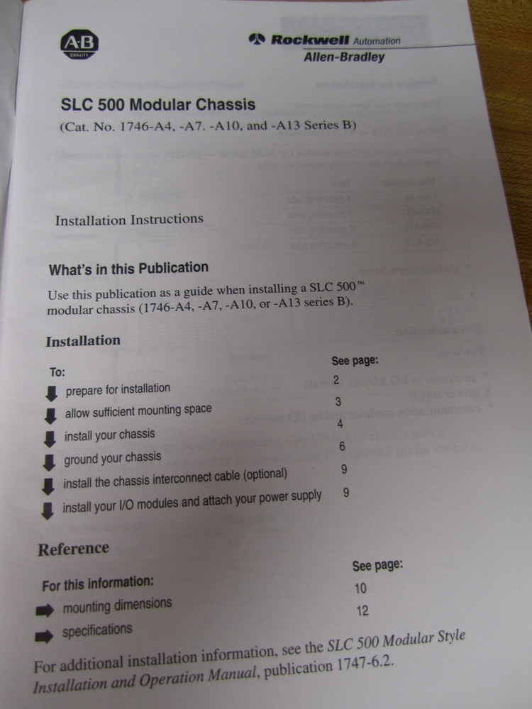Allen Bradley 40072-042-01 SLC 500 Installation Instructions 40072-042-01 (A)