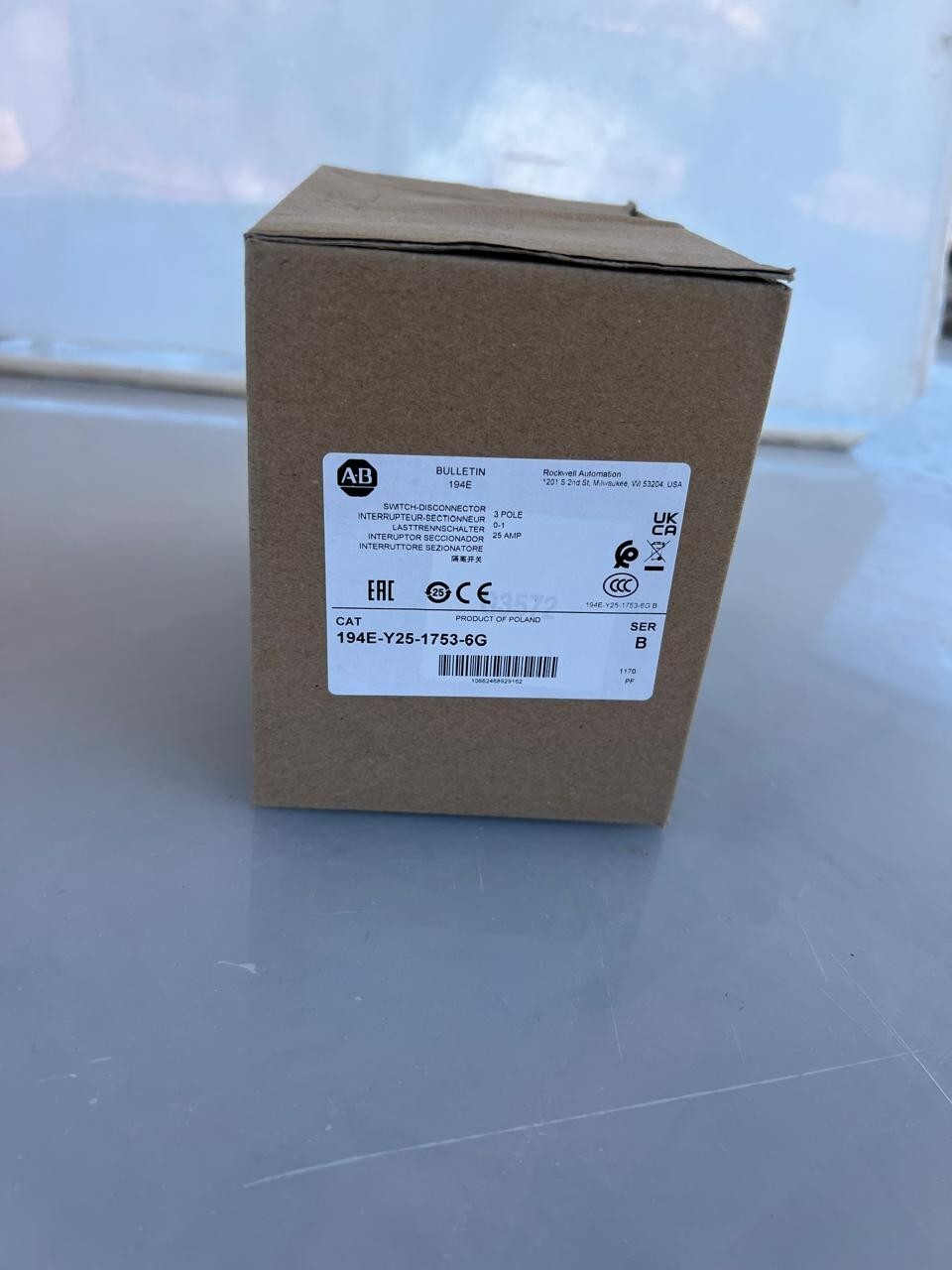 Allen Bradley – 194E-Y25-1753-6G – 25A – 3P Sealed IEC Load Switch New In Box