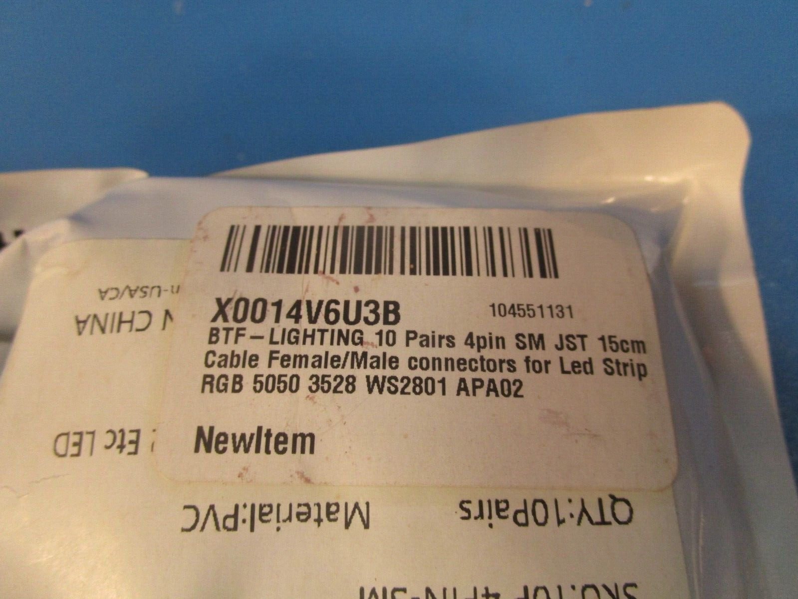 BAG OF 10 PAIRS BTF-LIGHTING 4pin SM, JST 15cm Cable Connectors for Led Strip