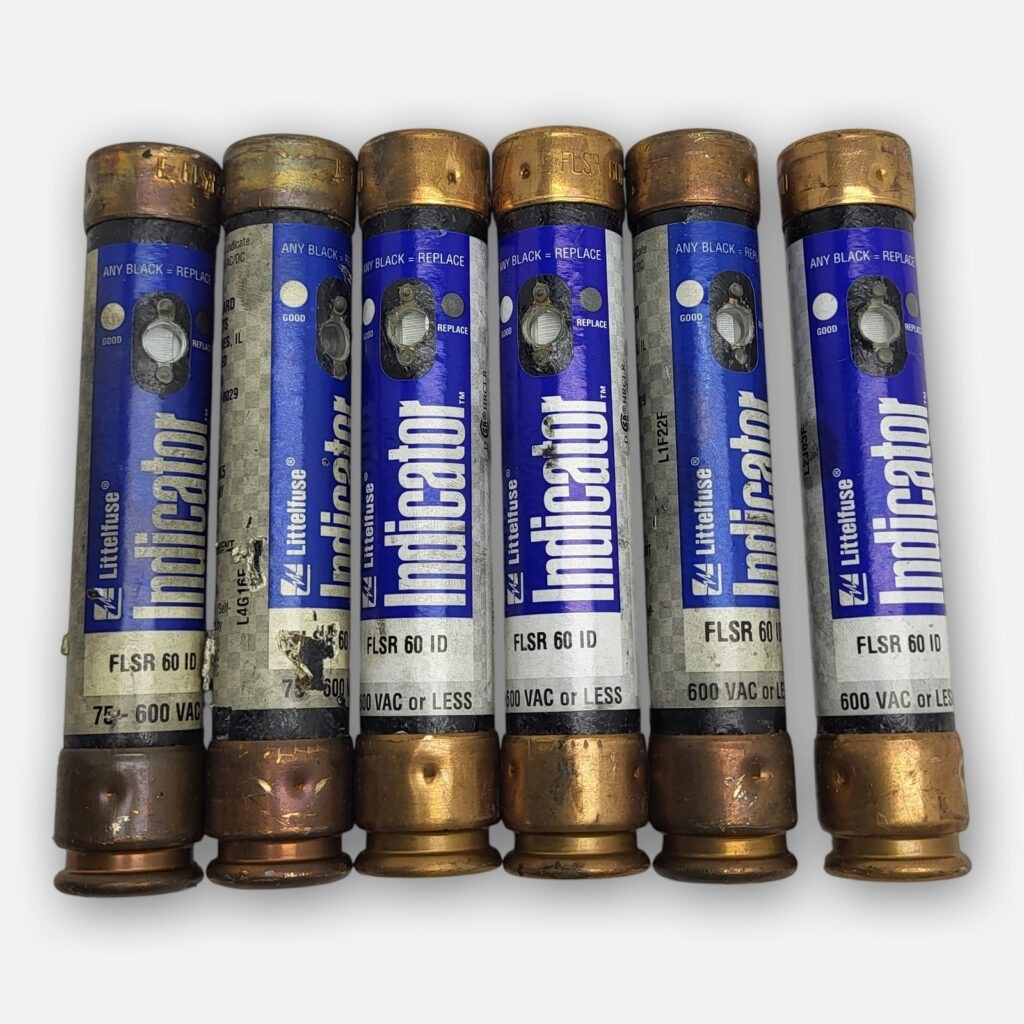 LOT OF 6 LITTLEFUSE FLSR 60 ID INDICATOR FUSE 600VAC, 60A