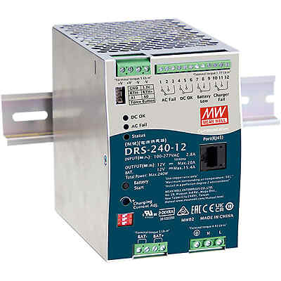 Mean Well DRS-240-48 AC-DC Power Supply/UPS/Battery Charger – DIN Rail – 48VD…