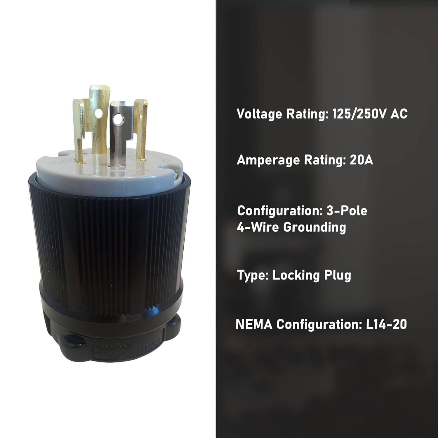 OCS Parts NEMA L14-20 Locking Plug | 250V – 20A | Cul Listed Replacement Generat
