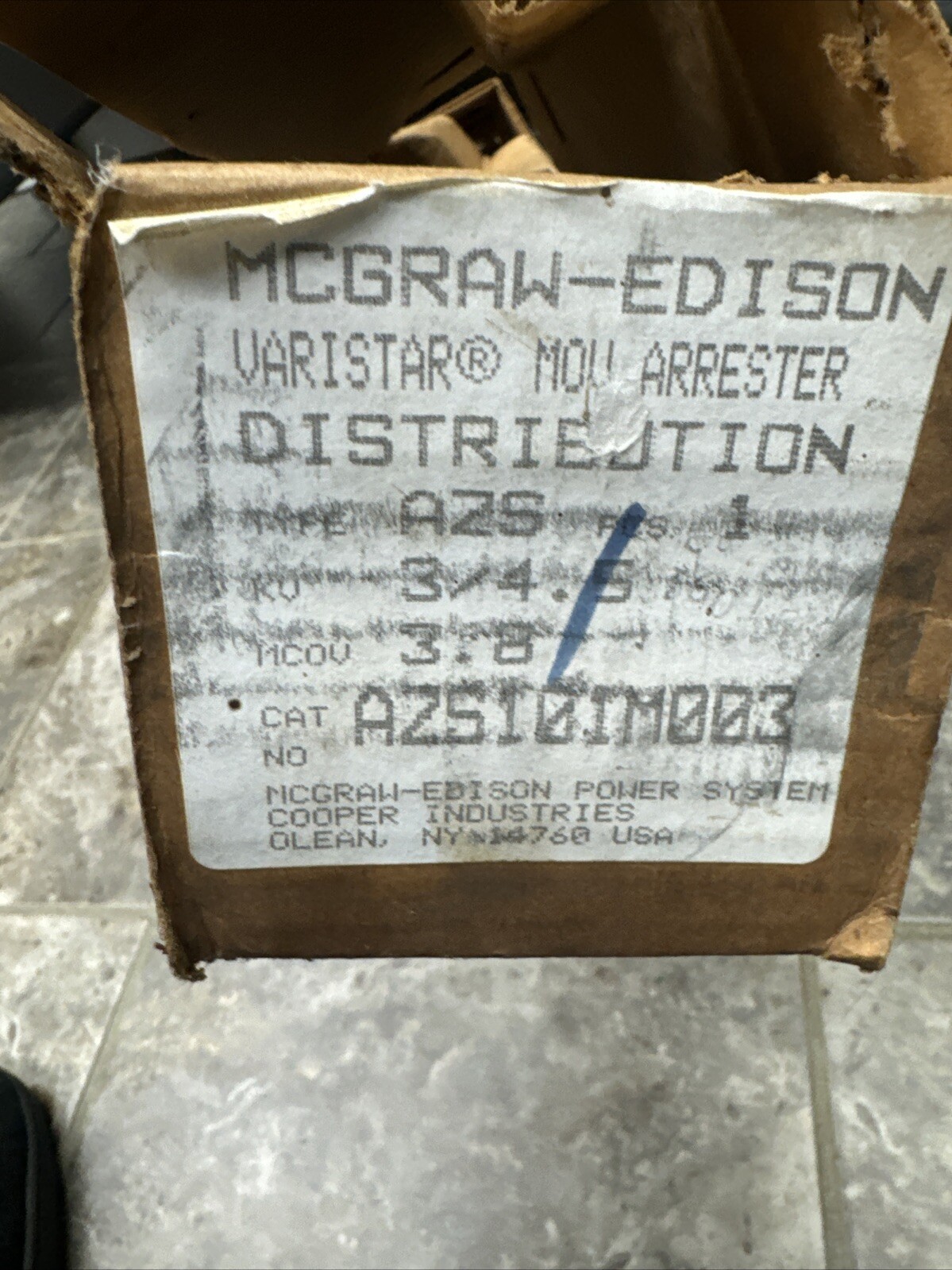 Mcgraw Edison Lightning 5Ka Varistar Mov Arrester 3.8MCOV AZS 3/4.5KV