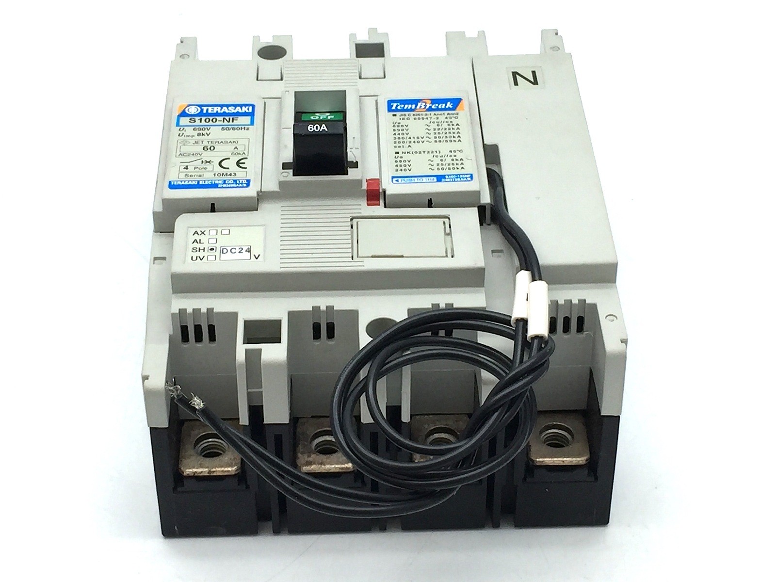 TERASAKI TemBreak S100-NF Circuit Breaker 60A FC 4P 30kA at 415V 24V DC Shunt Tr