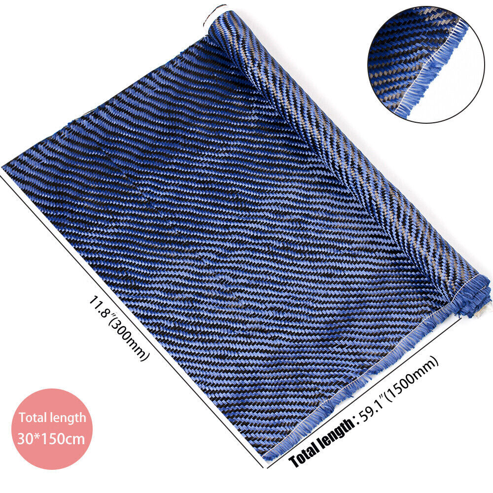 12″ x 5FT Twill Weave Carbon Fiber Fabric Cloth Black Blue(3K, 9.1oz, 59″ x 12″)