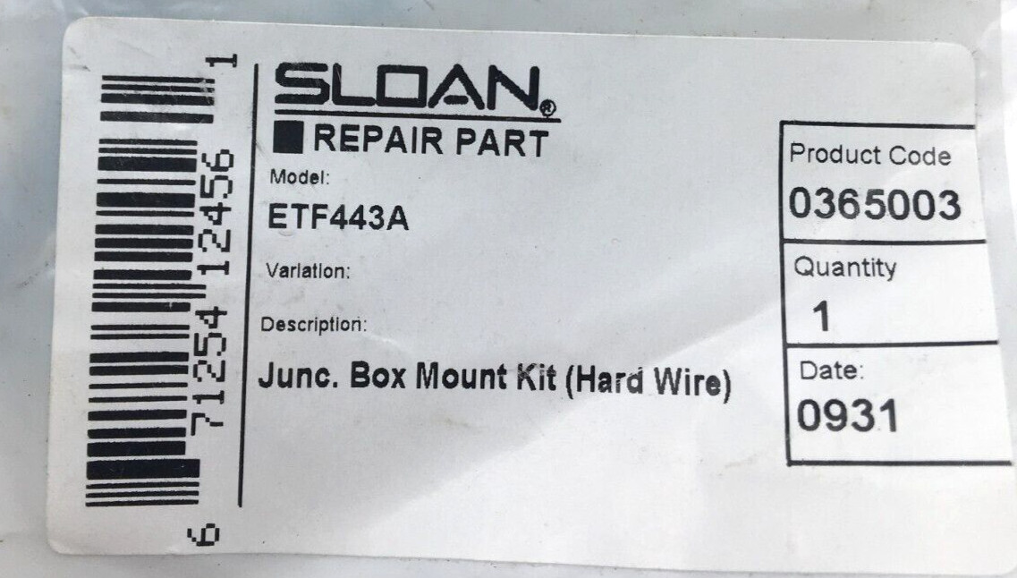 Sloan Lot of 7 Repair Part, Junction Box Mount Kit Hard Wire ETF443A NIP