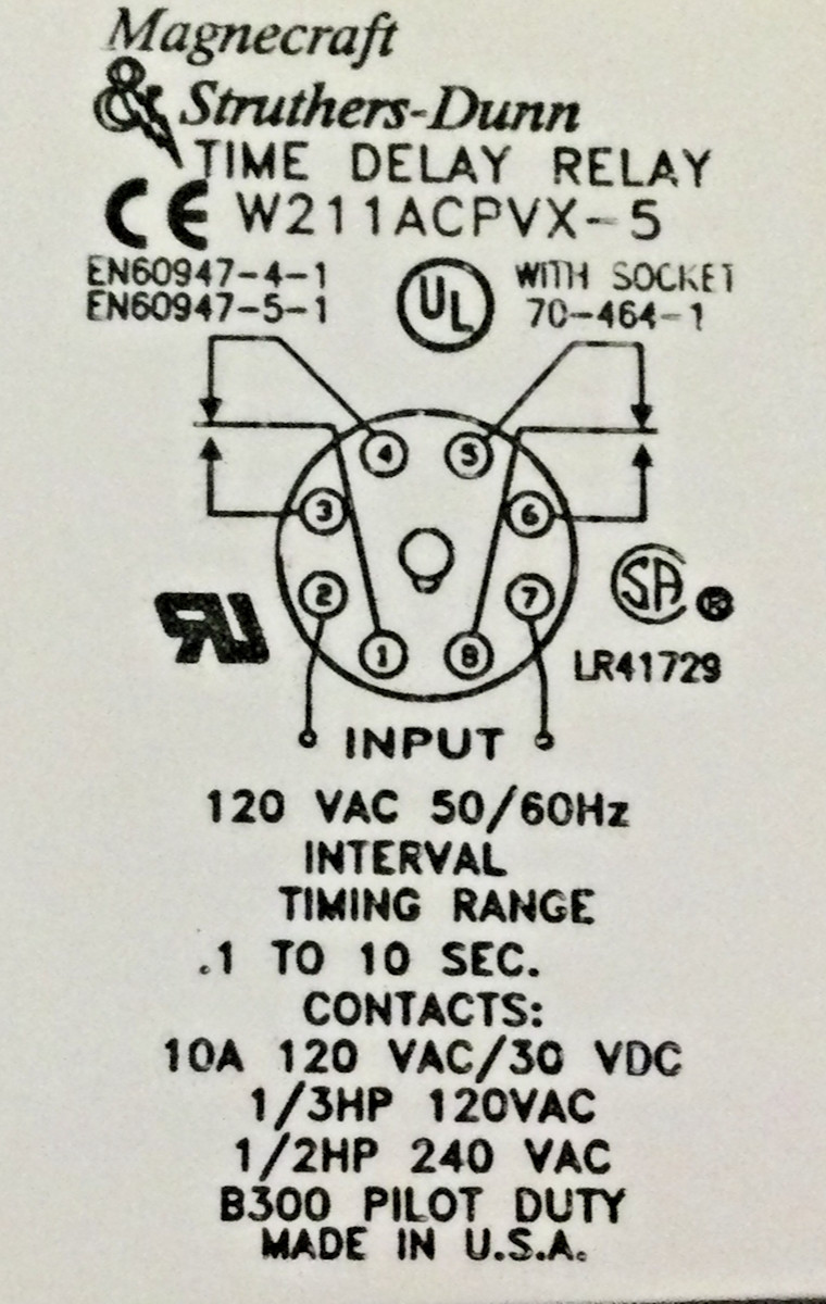 NEW, MAGNECRAFT W211ACPVX-5 120VAC TIME DELAY RELAY, FREE SHIPPING