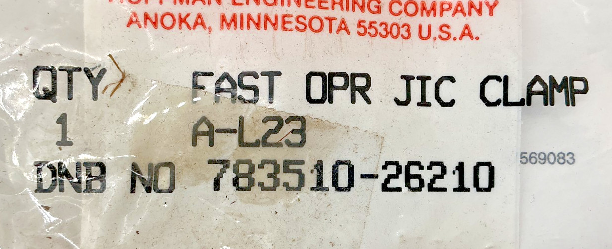 Lot of 2 New Hoffman 783510-26210 Fast OPR JIC Clamp A-L23 783S10-26210