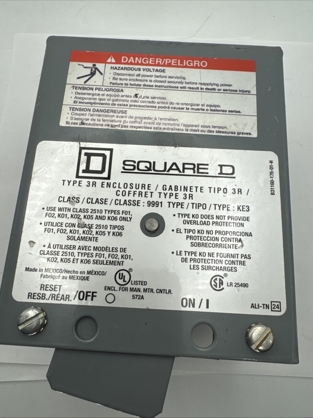 SQUARE D TYPE 3R ENCLOSURE 9991-KE3. New open box.