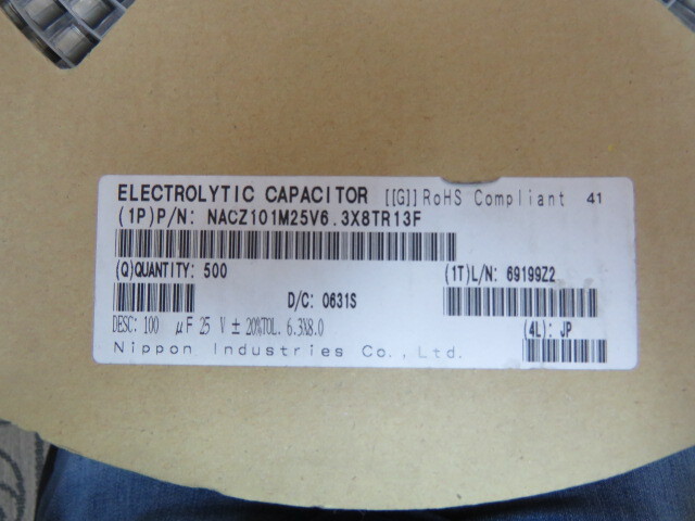 NIC NACZ101M25V6.3X8TR13F Qty of 370 per Lot CAPACITOR ALUMINUM ELECTROLYTIC