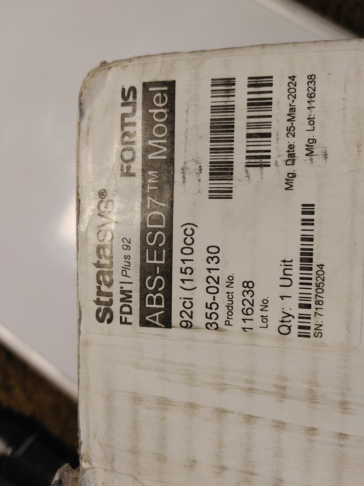 Stratasys 355-02130 ABS-ESD7 Filament Plus Canister, Black For Fortus 360mc Plus