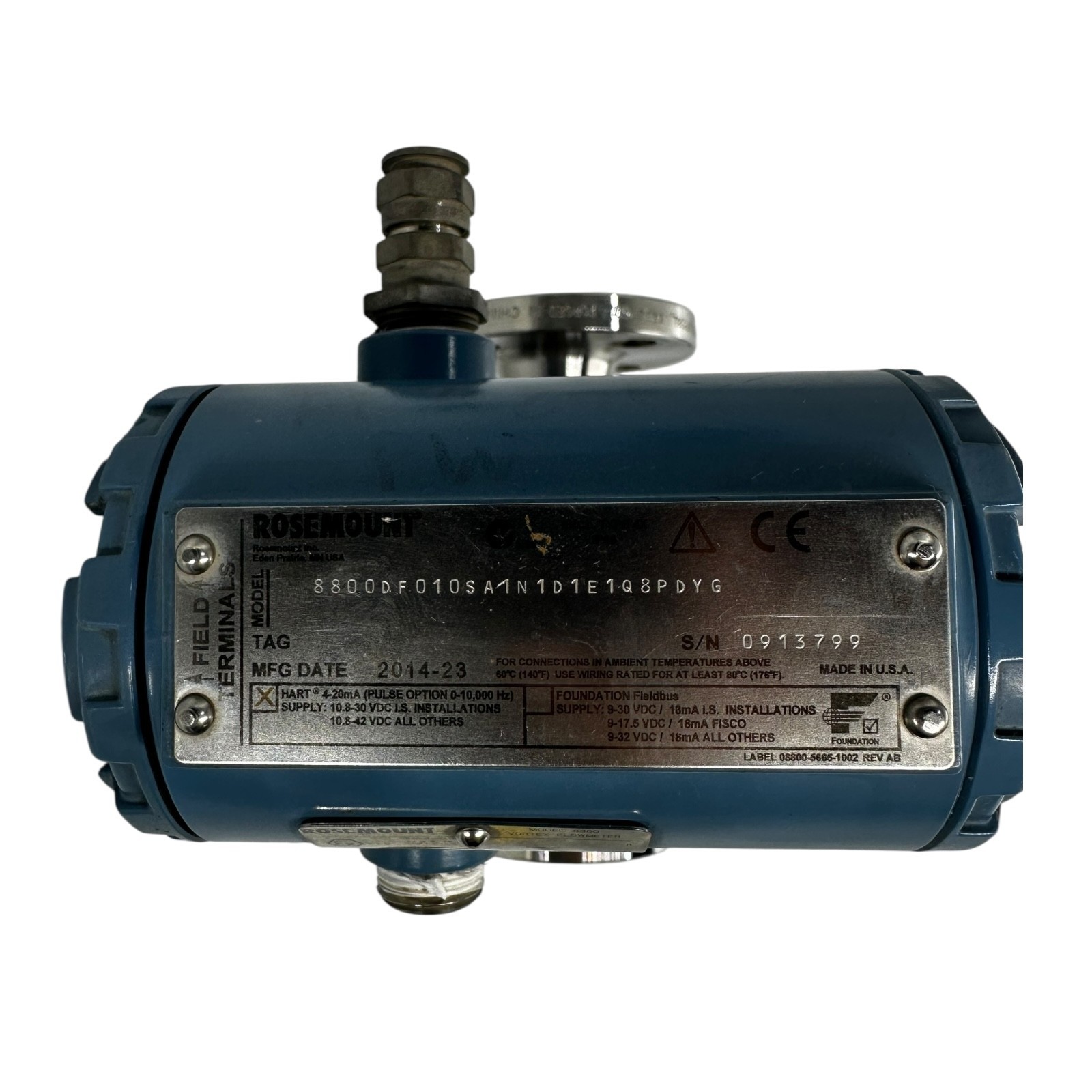 Rosemount 8800DF010SA1N1D1E1Q8PDYG Vortex Flow Meter Flange