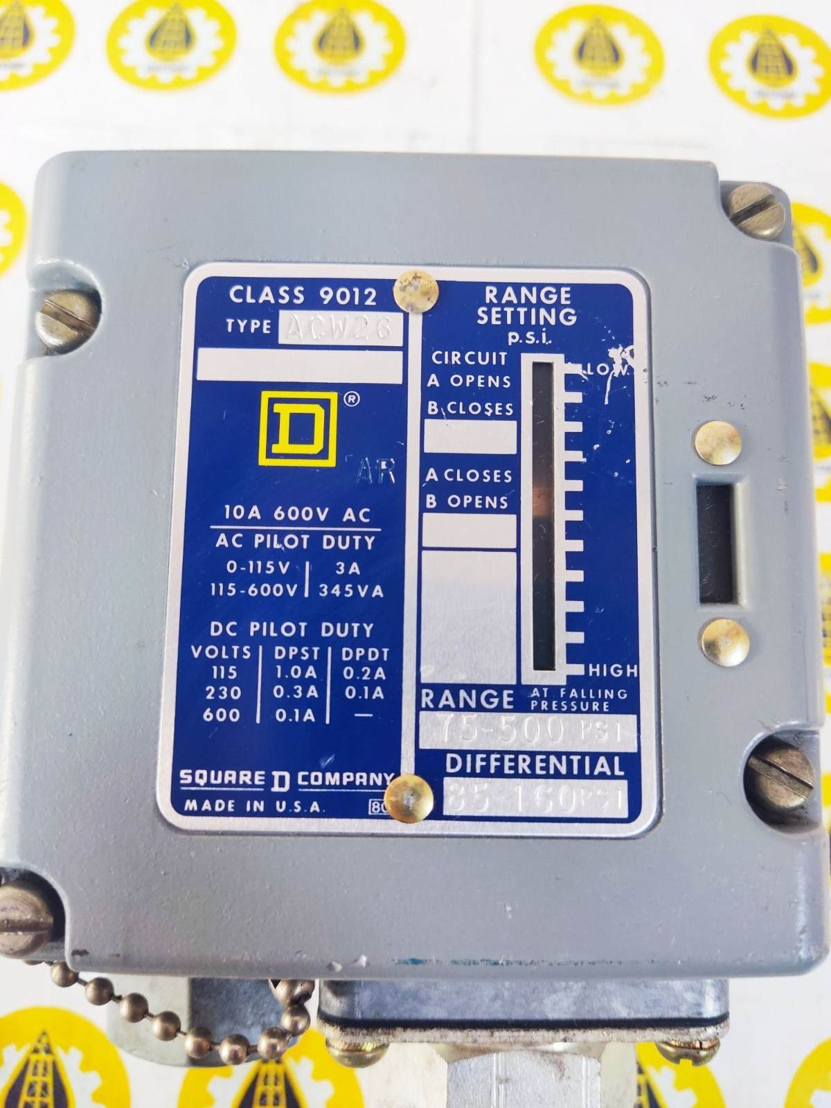 Square D ACW26 PRESSURE SWITCH CLASS 9012 FORM ACW-26