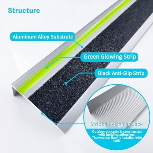 ZALNVEY 48-In Aluminum Stair Nosing Anti-Slip W/ Green Glow Strip 2-Pack