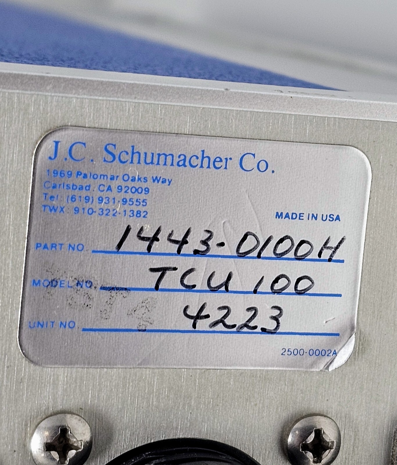 Schumacher Source Temperature Control System Module Model 100 TCU 100 1443-0100H