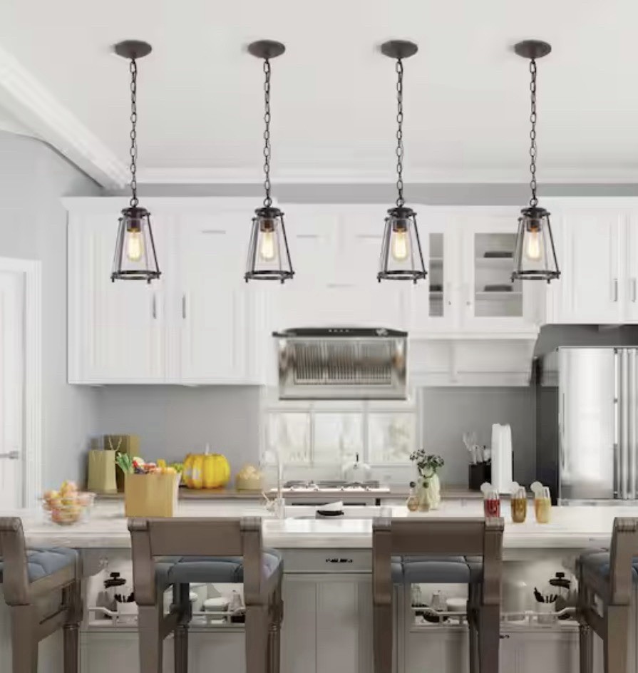 LNC A03628 Farmhouse 1-Light Oil Rubbed Bronze Seeded Glass Pendant Light Open B