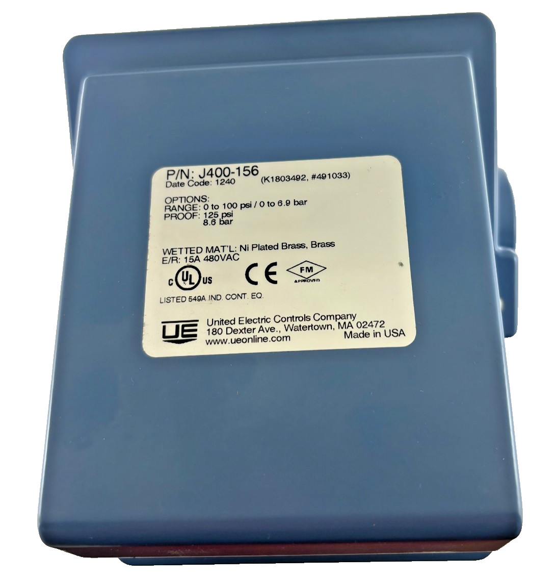 United Electric J400-156 Pressure Switch / Ametek Type T Diaphragm Seal 0-100PSI