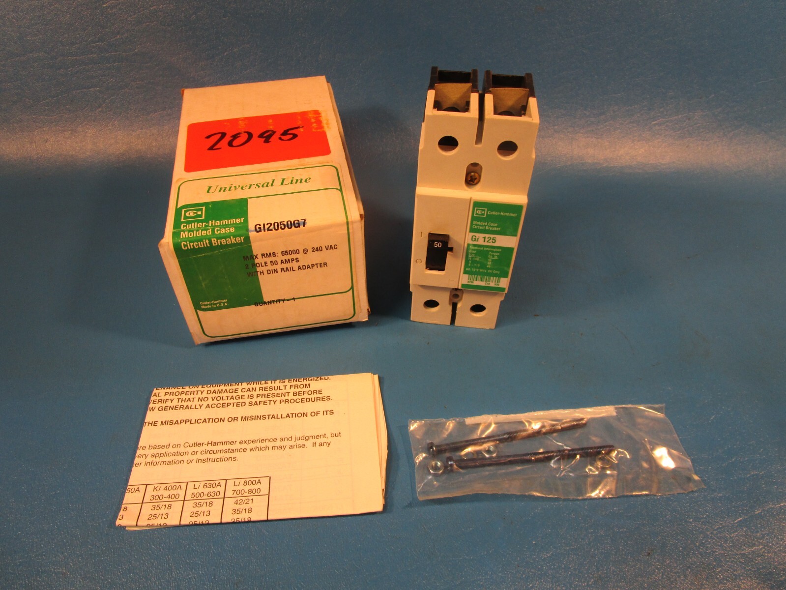 Cutler Hammer GI2050G7, Circuit Breaker, 240 VAC, 2 Pole, 50 A, DIN Rail Eaton