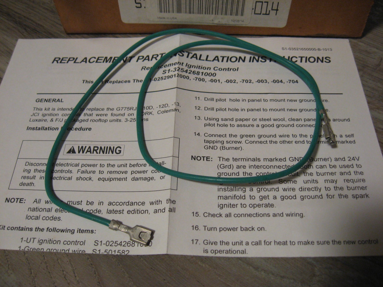NEW York S1-32542681000 Replacement Spark Ignition Control Kit – 1003-665A