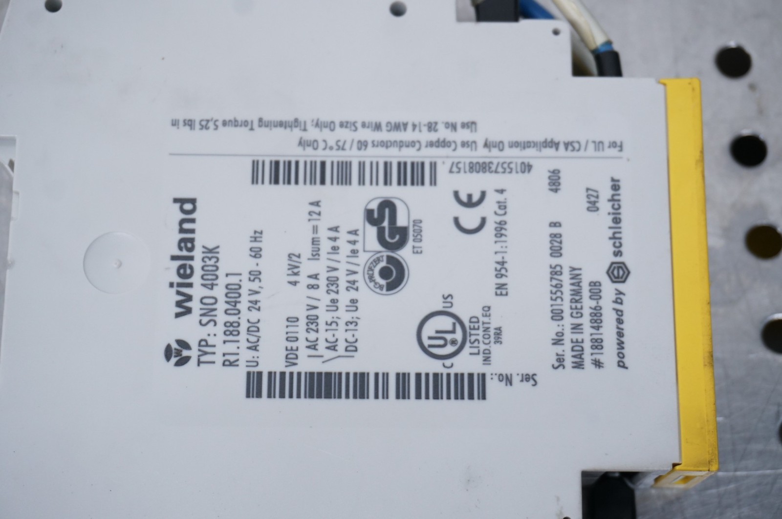 (Qty 2) Wieland Schleicher SNO 4003K safety relay R1.188.0400.1