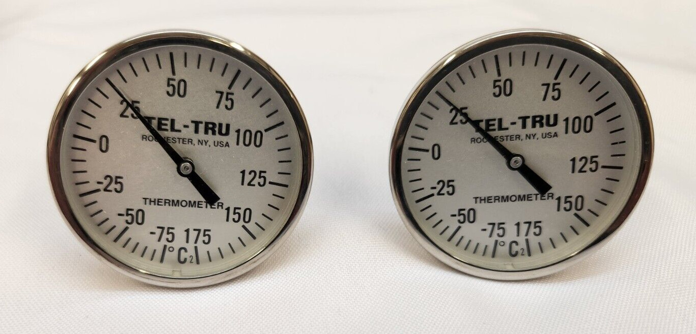 TWO Tel-Tru LN250R Thermometers, -75/175C range, 1/4″ NPT, 2.5″ stem New in box.