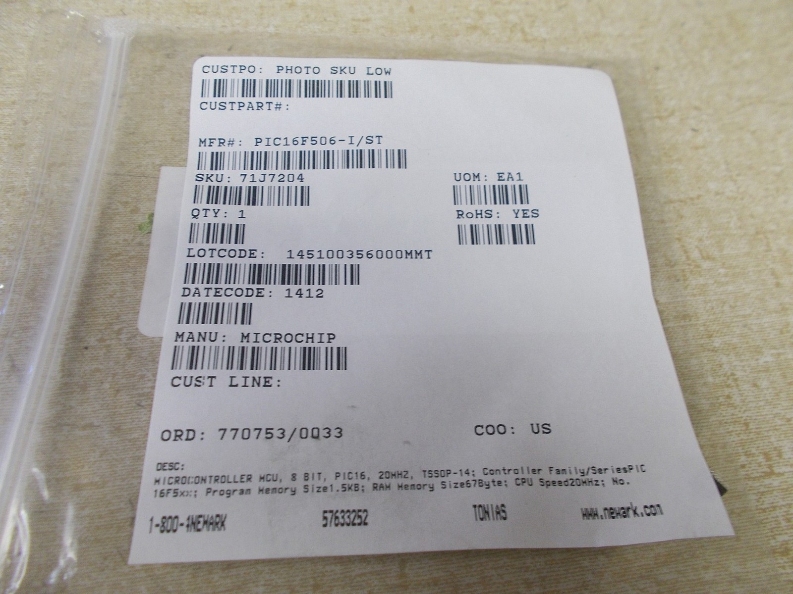 NEW Microchip PIC16F506-I/ST 8-Bit Microcontroller *FREE SHIPPING*