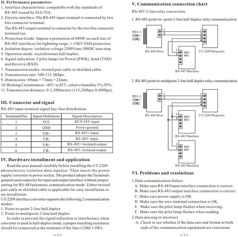 UT-2209 RS-485 Photoelectric Isolation Data Repeater