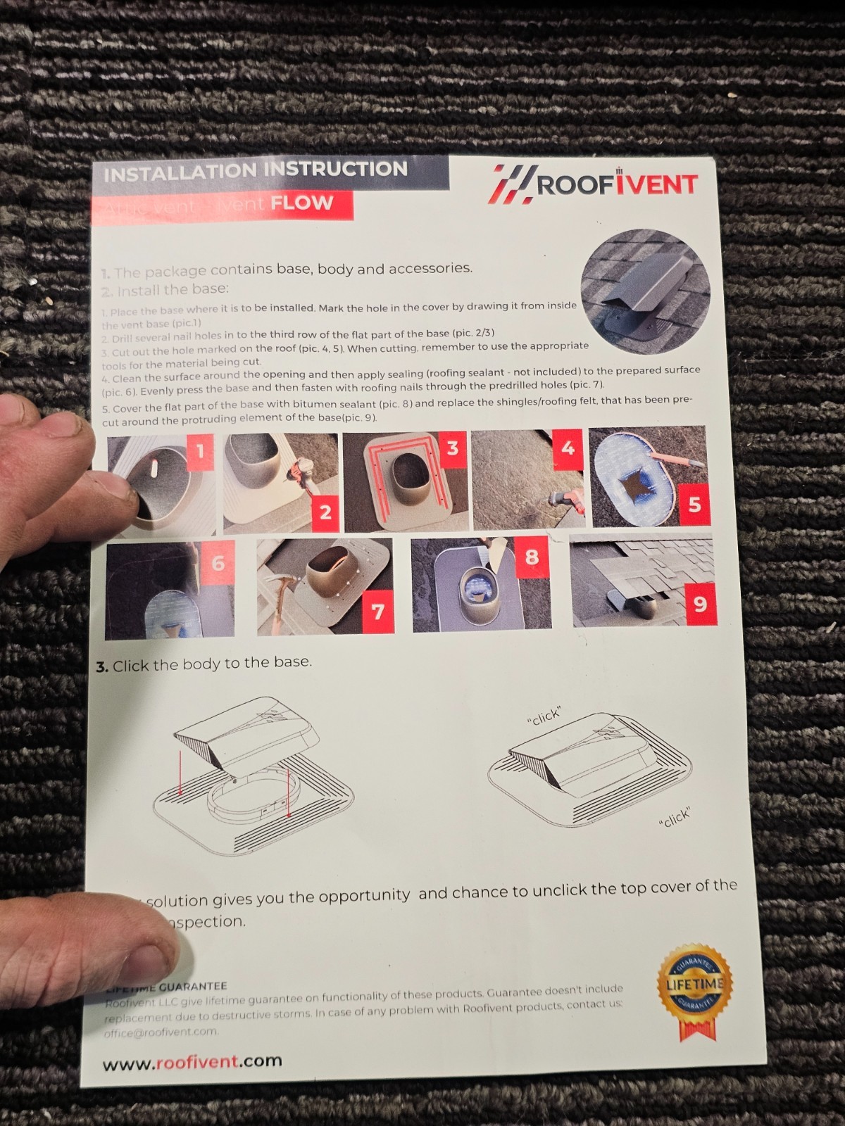 RoofiVent WP-2-02-PI iVent Flow Roof Ventilation for Standing Seam Roof Black