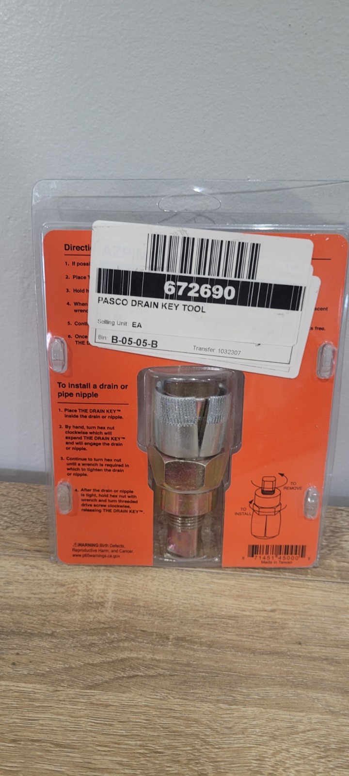 PASCO SPECIALTY 4500 THE DRAIN KEY PLUMBING TOOL STEEL SHOES FOR TUB TOILET