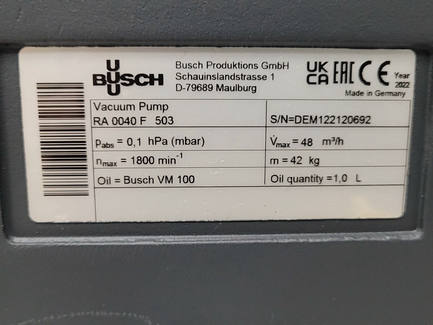 MTECH Degassing Machine V6 & V7 Vacuum System Busch R5 RA 0040 F Pump HMI