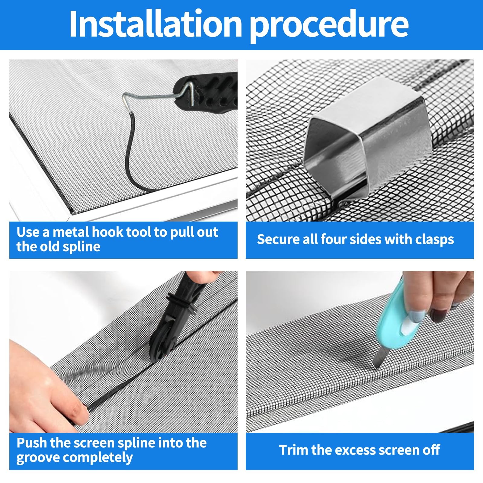 Window Screen Repair Kit, 48″x118″ Door Mesh Replacement Black