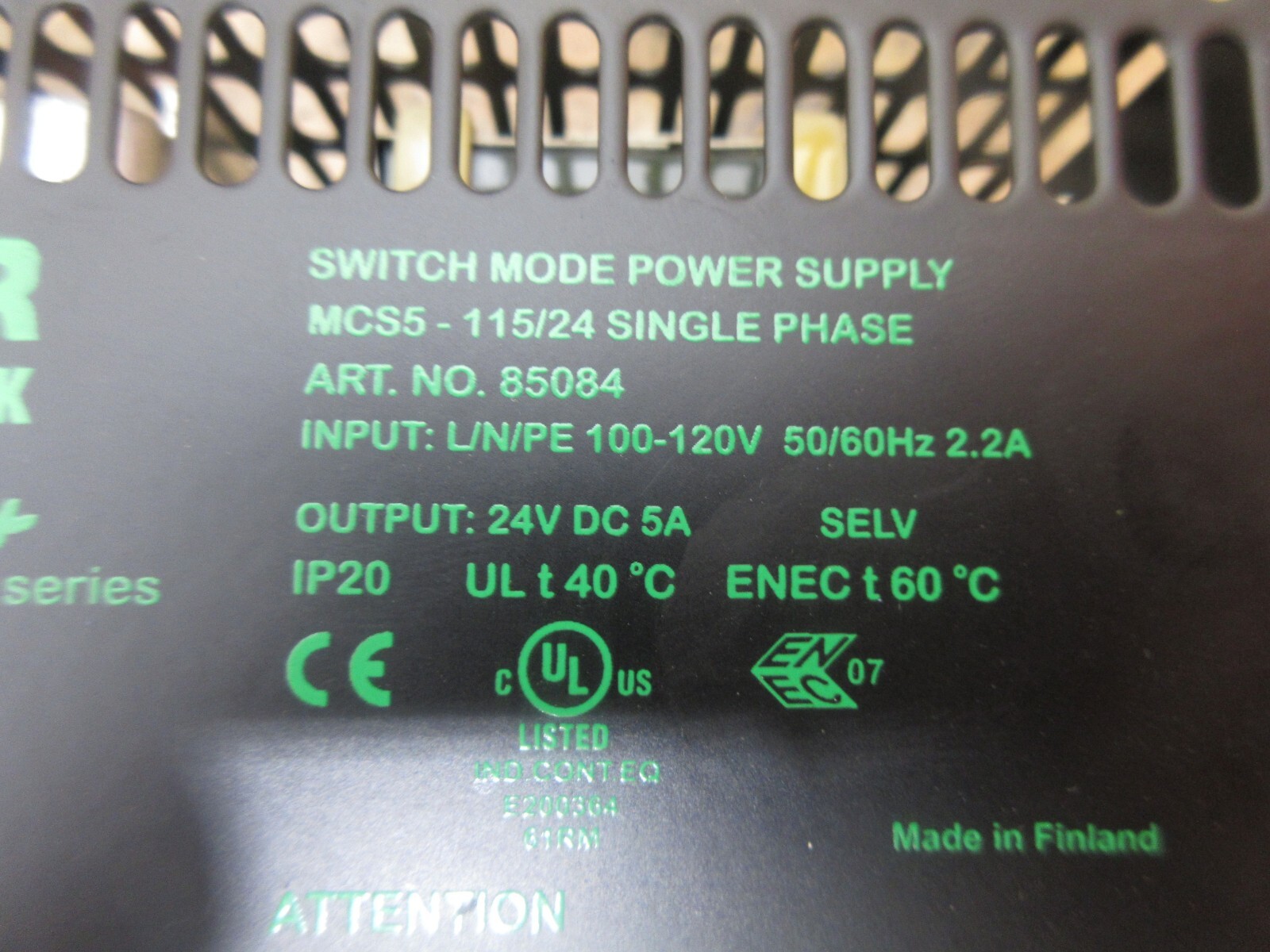 MURR ELEKTRONIK SWITCH MODE POWER SUPPLY MCS5-115/24 SINGLE PHASE 85084 00085084