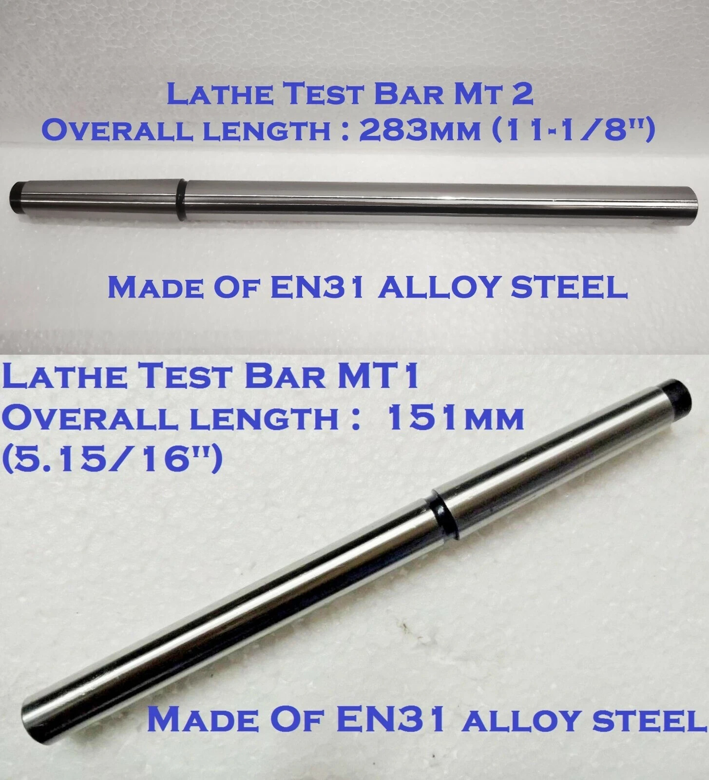 1MT 2MT Lathe Mandrel Alignment Test Bar SET MT1 – MT2 EN31 Alloy (150 – 283mm)