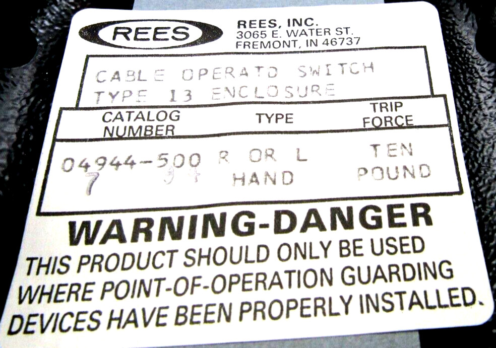 NEW REES 04944-500 CABLE OPERATOR SWITCH 04944500