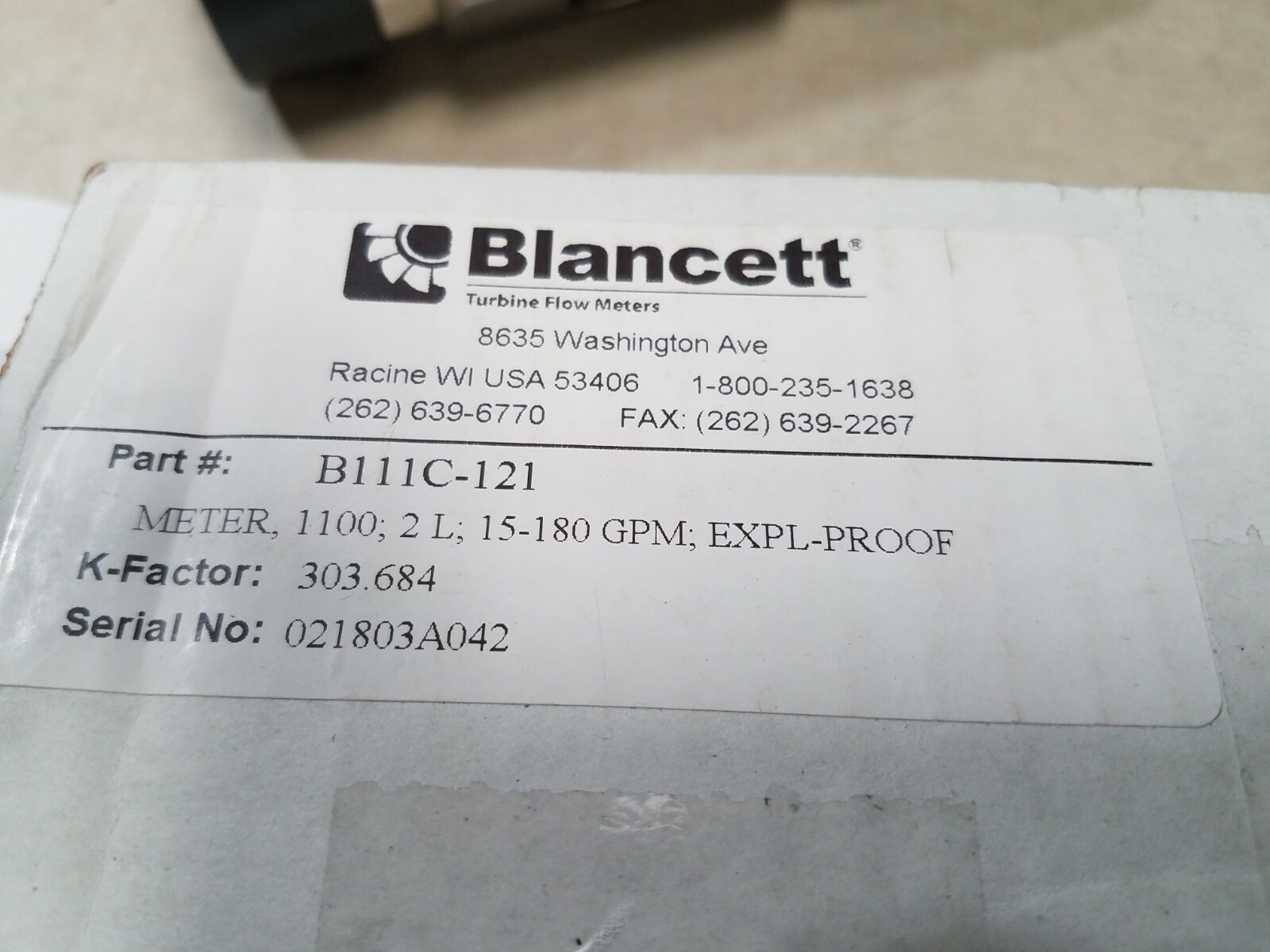 Blancett Turbine Flow Meter B111C-121 1100 Explosion Proof Series New!