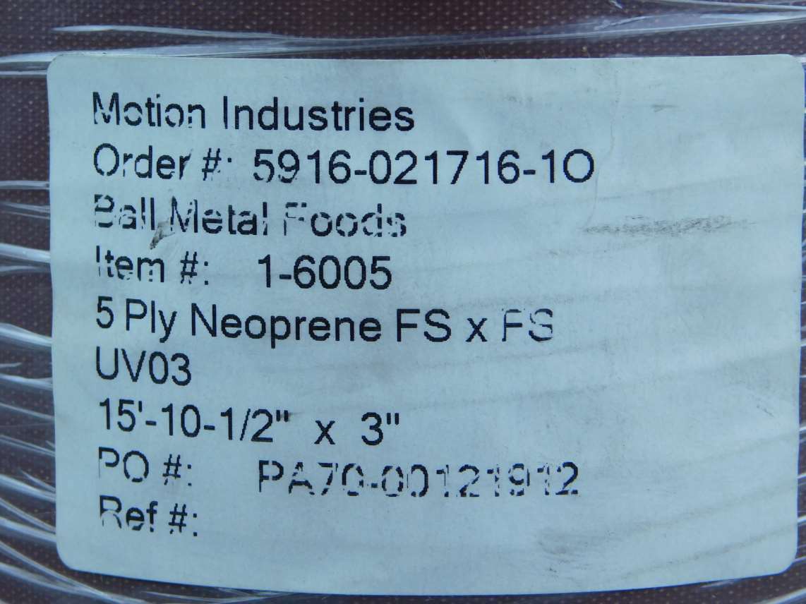 Ammeraal Beltech 15′ 10.5″ x 3″ 5-Ply Neoprene FSxFS Brown Conveyor Belt 1-60…