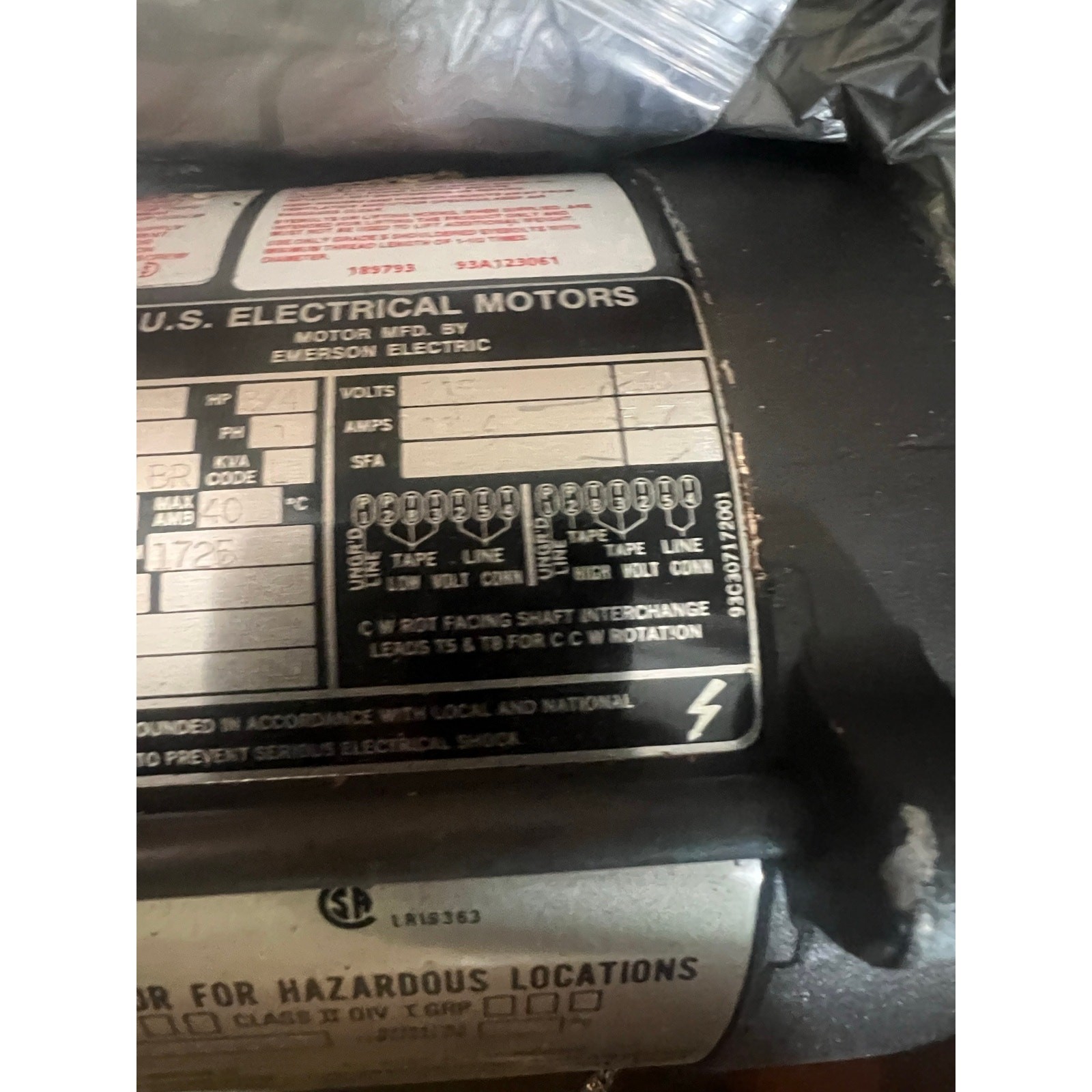 US Electrical Motors FQ70 3/4 HP Hazardous Location Motor J56C 1725 RPM 115V