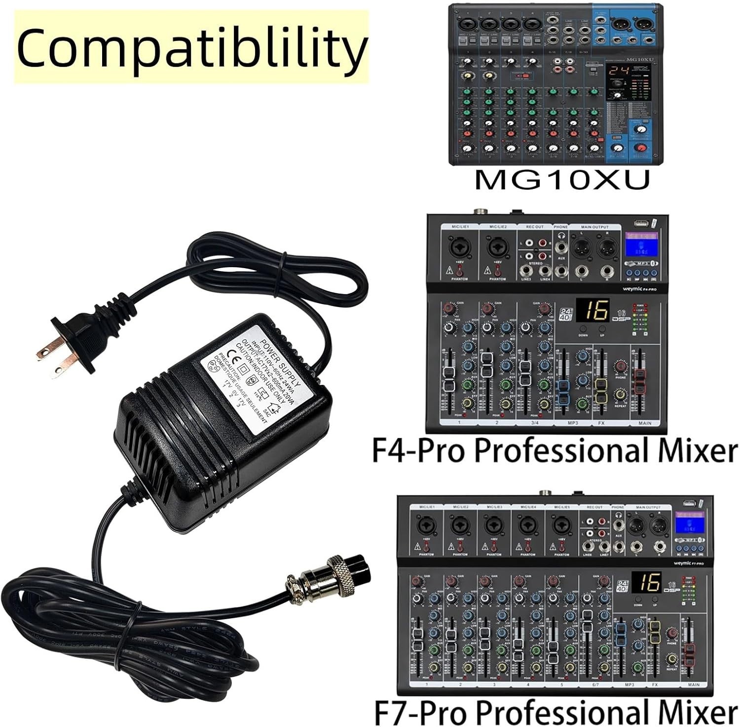 AC 17Vx2 600Ma Mixer Power Supply Mixing Console Adapter,3-Pin Connector Pedalbo